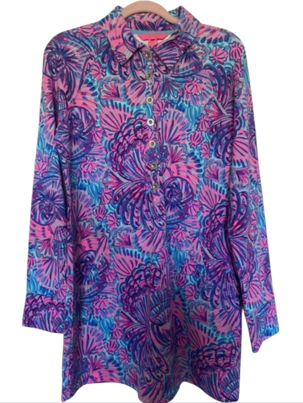 Lilly Pulitzer Medium Ports Dress In Turquoise Oasis Shelleidoscope Long Sleeves